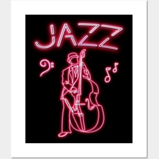 Jazz upright Bassist in Neon Color Posters and Art